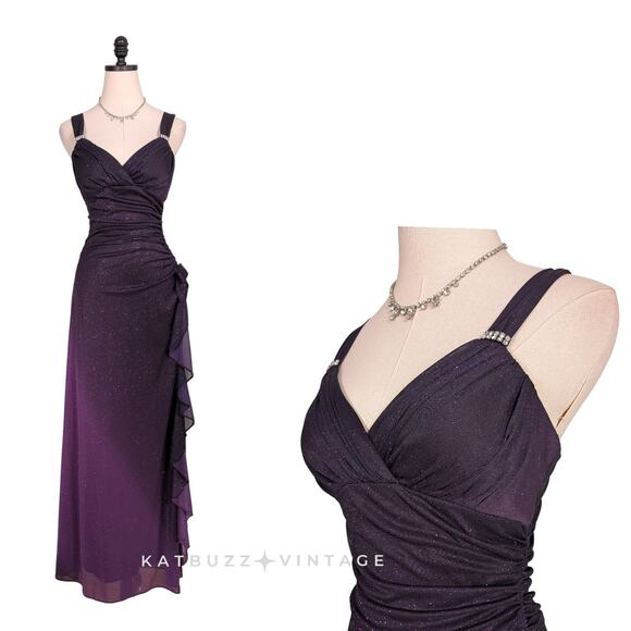 Vintage Nites Prom Dress Maxi Gown 6 Purple Y2K Fairy Goth Ombre Whimsigoth Bow - Picture 1 of 13